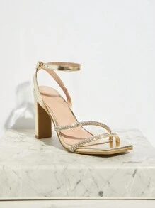 SHUZIA Women's Fashionable High-Heeled Sandals With Rhinestone Embellishment For Wedding Party Summer Shoes Spring Shoes Spring Break Easter - Gold - View 4
