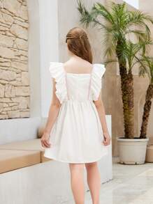 Tween Girls' Casual Academy Style Sweater Dress With Square Collar And Ruffled  Patterned Hemline