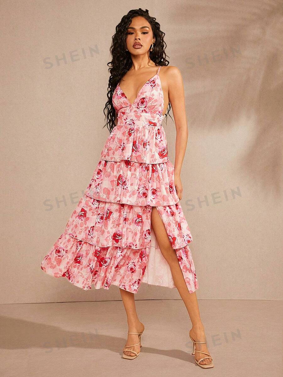 L'Amorae Rochie florală cu volane în straturi - Multicolor - Vizualizare 1
