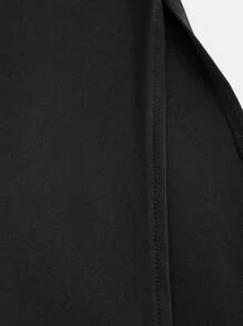 Sweetra 女士夏季纯色方领短袖修身优雅连衣裙，带褶皱、侧开衩和不对称下摆长款女装 - 黑色 - 查看 3