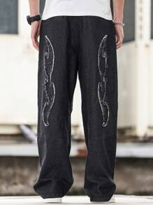 Manfinity LEGND Losse fit denim jeans voor heren met letterprint en wijde pijpen en zakken