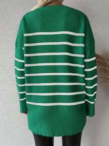 EURMUSE Gestreifter Loose-Fit-Pullover für Damen, Drop-Shoulder