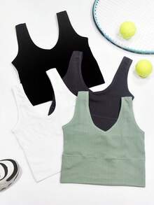 Easithlete Débardeur de sport pour femmes, ajusté et côtelé, couleur unie - Multicolore - Voir 3