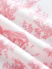 SHEIN MOD 女士复古宫廷蓝白花卉印花鱼骨条短款上衣和裙子婚礼两件套 - 粉色 - 查看 6