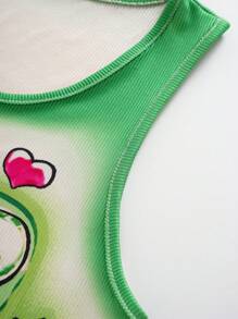 INAWLY Women's Y2K Summer Slim Fit Top With Heart, Cherry And Letters Print - Green - View 7