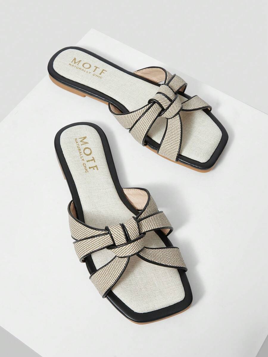 MOTF PREMIUM 方头简约舒适女士平底凉鞋，适合圣诞节、秋季、新年假期、情人节 - 黑色 - 查看 1