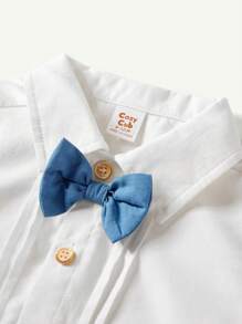 Cozy Pixies Baby Boy Color-Block Decor Bow-Tie Collar Short Sleeve Cardigan With Solid Colored Shorts, 2pcs/Set - Blue - View 8