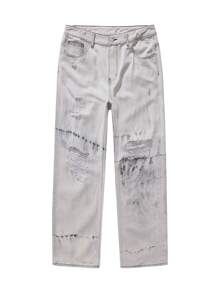 Manfinity Hypemode Men's Tie-Dye Straight Leg Distressed Loose Fit Jeans, Casual - Light Grey - View 1