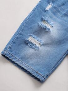 Conjunto de 2 piezas de camiseta estampada con letras de primavera/verano del 4 de julio y pantalones vaqueros desgastados para niños preadolescentes, barato y adecuado para viajes diarios, escuela, ropa casual, vacaciones y deportes