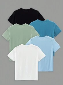 SHEIN 5pcs/Set Kaos Lengan Pendek Leher Bulat Kasual Longgar Bergambar untuk Anak Laki-Laki Remaja - MultiWarna - View 2
