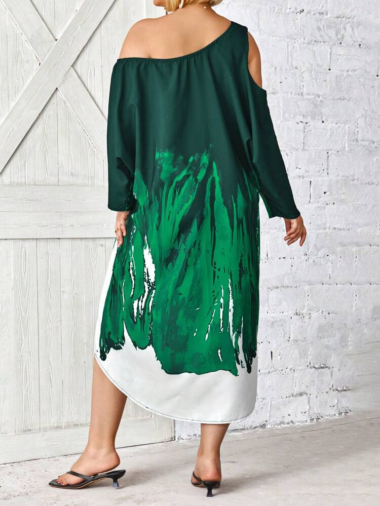 Women's Plus Size Asymmetrical Color Block High Low Hem Straight Loose Dress For Summer