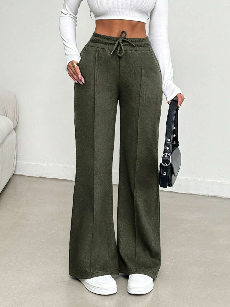 Cottnline Trousers Made Of Knitted Fabric With Ribbed Seams On The Front - Mint Green - View 1