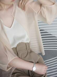 Chiquease Summer Casual Sheer Solid Color Thin Outerwear - Apricot - View 1