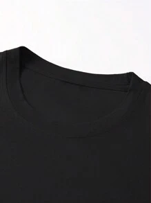 Men's Summer Striped Printed Round Neck Short Sleeve Casual T-Shirt And Drawstring Waist Shorts Set - Black and White - View 4