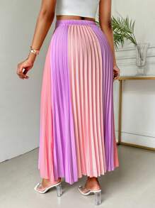 VaVaBold Falda larga y elegante con cintura elástica, pliegues y bloques de color para mujeres