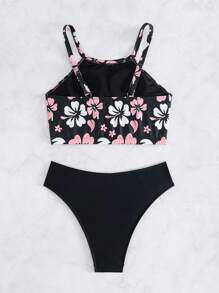 SHEIN Swim Summer Women Random Pattern Camisole Tankini Set, 2pcs, Vacation Tankini - Multicolor - View 7