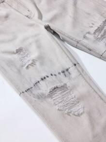 Manfinity Hypemode Men's Tie-Dye Straight Leg Distressed Loose Fit Jeans, Casual - Light Grey - View 8