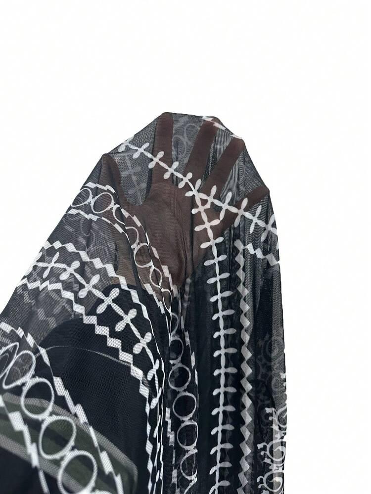Summer Women's Round Neck Batwing Sleeve Printed Beach Cover-Up + Locational Print