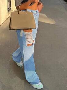 American Style Casual Loose Street Ripped Hole Women's Jeans - Medium Wash - View 5