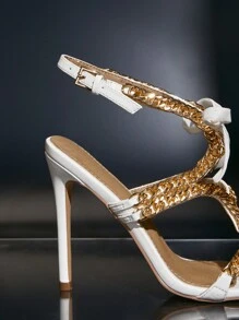 SHUZIA Women's Fashion High Heel Sandals With Bow Decoration - White - View 3