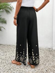 SHEIN VCAY 女裝夏季印花百摺裙寬褲 - 彩色 - 查看 2