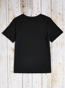 SHEIN 女士夏季口号印花圆领落肩宽松休闲T恤我没有态度我有个性化你无法掌控图案T恤女上衣 - 黑色 - 查看 2