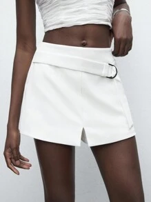 Maija Back-To-School Casual White Women's Workwear Skirt, Summer Solid Color Split Short Skort - White - View 6