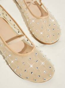 SHUZIA Ladies" Fashionable Perforated Rhinestone-Embellished Flat Shoes For Summer - Apricot - View 4