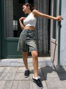 DAZY Shorts Denim Casuais Soltas Femininas com Bolsos, Shorts Denim - Lavagem Média - Visão 2