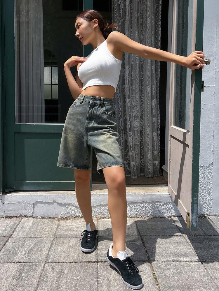 Women's Loose Fit Casual Denim Bermuda Shorts With Pockets Denim Shorts Jorts