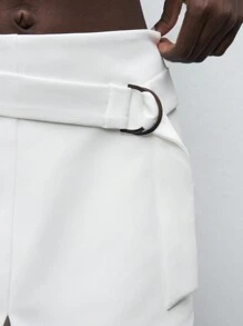 Maija Back-To-School Casual White Women's Workwear Skirt, Summer Solid Color Split Short Skort - White - View 4