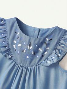 Cozy Pixies Baby Girl Floral Print Ruffled Collar Short Sleeve Sleeveless Romper - Blue - View 3