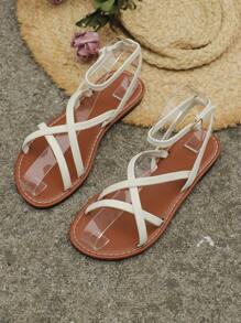 女款涼鞋 2024年新款軟底仙氣風格平底涼鞋附裙子，ins風格夏季海灘度假涼鞋