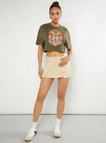 Denimoi 女士動物及字母印花短款t恤 - 綠色 - 查看 5