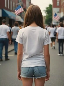 Teen Girl Valentine's Day Love Print Short Sleeve T-Shirt, Mother And Daughter Matching Set (3 Items Sold Separately)