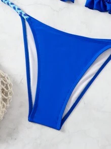 SHEIN Swim 女性泳衣，帶有頸項式比基尼上衣和比基尼下褲，適用於夏季、海灘和游泳池 - 寶藍色 - 查看 8