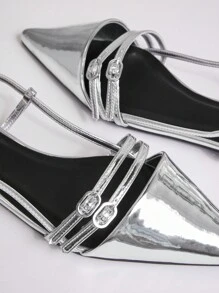 SHUZIA Women's Pointed Toe Slingback Metallic Color Flat Sandals For Daily Wear
