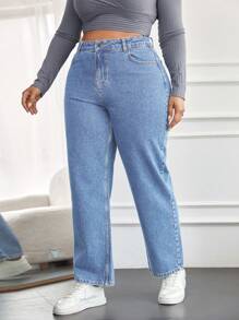 RueChic Hơn Cao eo Quần legging thẳng - Rửa trung bình - Xem 6