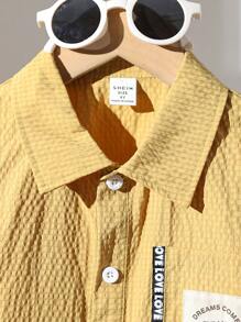 Conjunto de 2 piezas para jóvenes varones que incluye camisa de manga corta con cuello vuelto y pantalones cortos para uso diario, escuela, viajes, actividades al aire libre, temporada de primavera y verano - Caqui - Ver 3