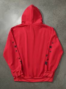 Manfinity Roghcode Letter Printed Hooded Zipper Sweatshirt With Drawstring Long Sleeves - Red - View 2