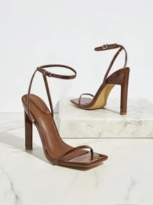 Hauture Giày cao gót quai mảnh tối giản nữ tính cho nữ Giày cao gót đế xuồng cao gót quai mảnh cho nữ Quà tặng Valentine Giày mùa hè cho nữ Quà tặng Valentine - Màu nâu Sô-cô-la - Xem 2