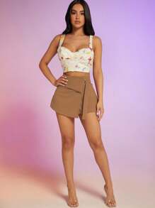 Hauture 高腰O形扣細節包覆裙短褲 - 駝色 - 查看 7
