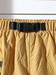 Conjunto de 2 piezas para jóvenes varones que incluye camisa de manga corta con cuello vuelto y pantalones cortos para uso diario, escuela, viajes, actividades al aire libre, temporada de primavera y verano - Caqui - Ver 5
