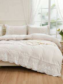3pcs Beige Synthetic Polyester Bottom Surface With A Mesh Duvet Cover Kit - Beige - View 16