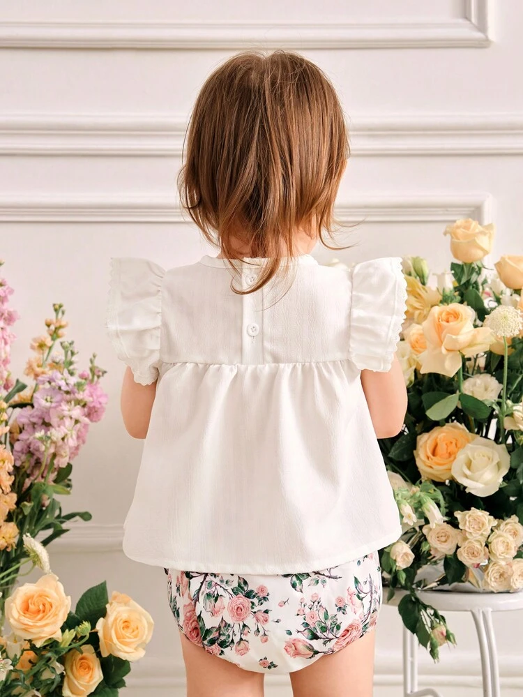 Baby Girl Summer Set, Cap Sleeve Top With Cap Sleeves And Bloomers With Floral Print