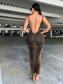SHEIN SXY Vestido ajustado de tirantes con estampado a rayas y espalda descubierta