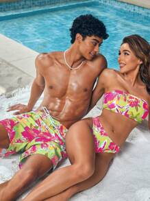 Manfinity VDAYZ Men's Summer Holiday Floral Print Drawstring Waist Beach Shorts - Multicolor - View 7