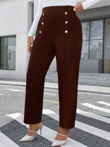 Celure Plus Button Detail Pants - Coffee Brown - View 3