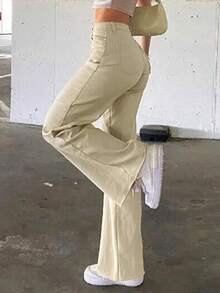 Women Y2K Music Festival Style Buttoned Belt Loop Straight Leg Casual Chic Street Athleisure Jogger Pants