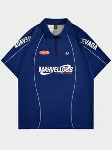 ROMWE MEN Street Life 短袖賽車紋POLO衫，適合春夏季節，足球衫